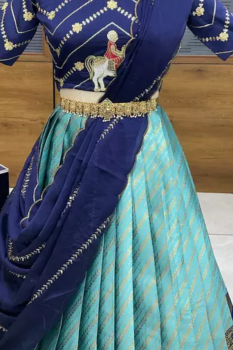 Blue Embroidered Taffeta lehenga choli