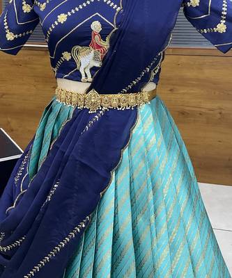 Blue Embroidered Taffeta lehenga choli 3