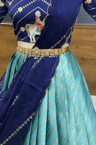 Blue Embroidered Taffeta lehenga choli