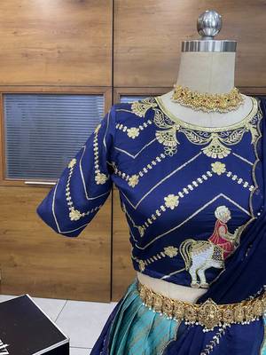 Blue Embroidered Taffeta lehenga choli 4