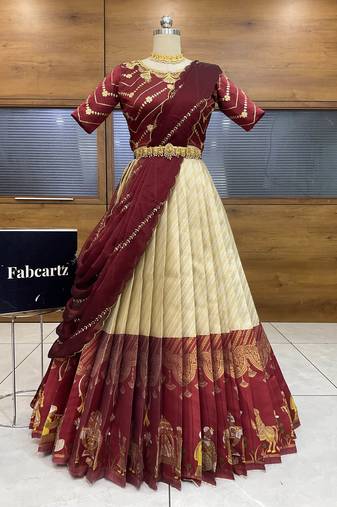Maroon Embroidered Taffeta lehenga choli