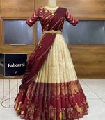 Maroon Embroidered Taffeta lehenga choli