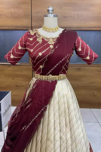 Maroon Embroidered Taffeta lehenga choli