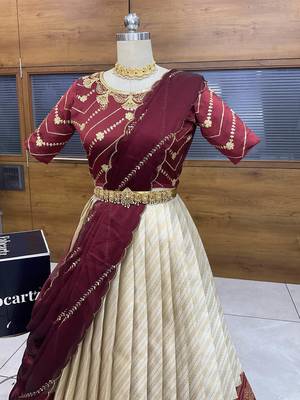 Maroon Embroidered Taffeta lehenga choli 3