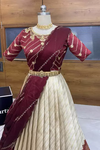 Maroon Embroidered Taffeta lehenga choli