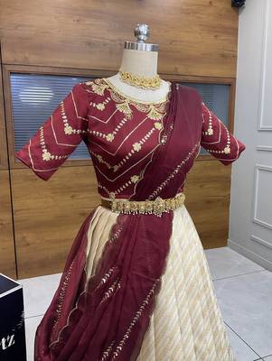 Maroon Embroidered Taffeta lehenga choli 4