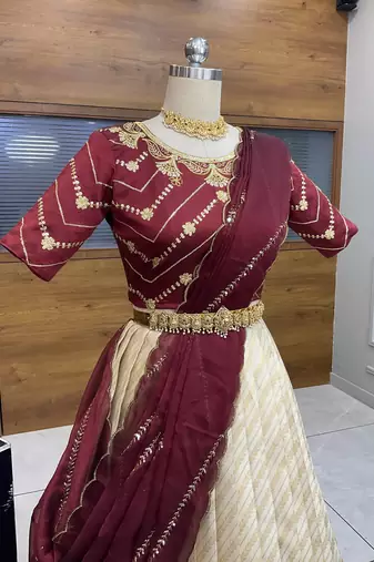 Maroon Embroidered Taffeta lehenga choli
