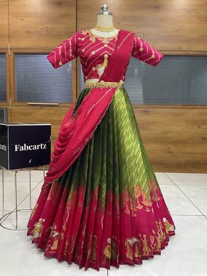 Green Embroidered Taffeta lehenga choli 1