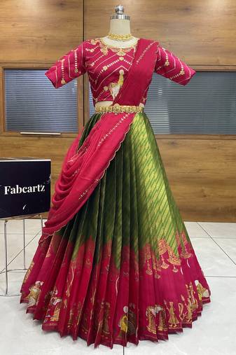 Green Embroidered Taffeta lehenga choli