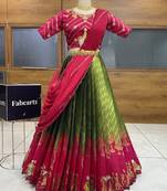 Green Embroidered Taffeta lehenga choli
