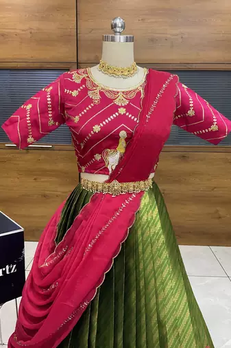 Green Embroidered Taffeta lehenga choli