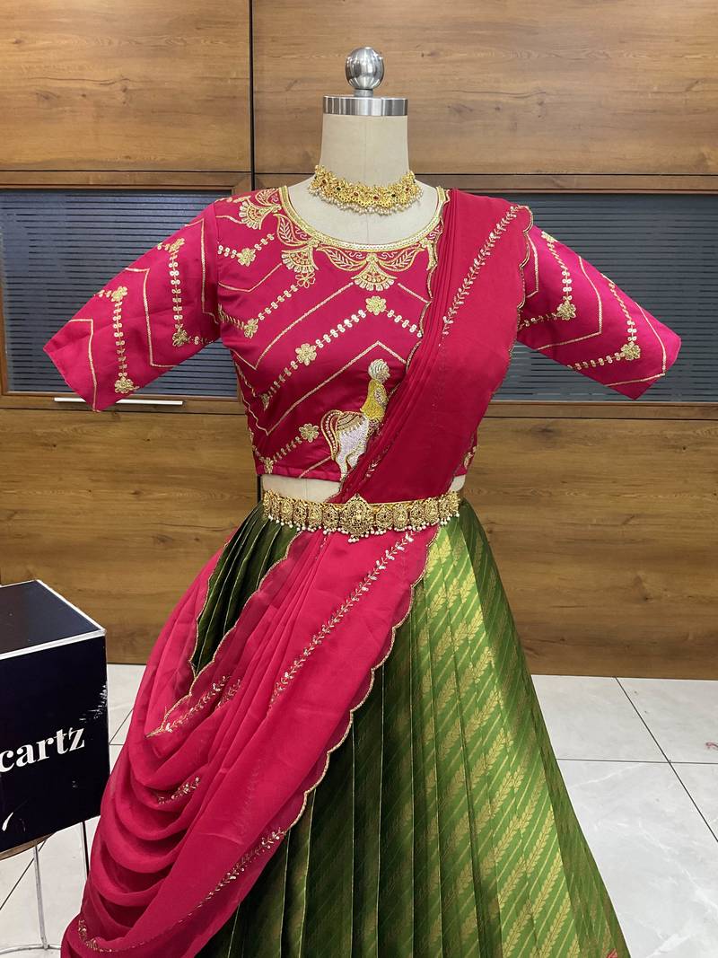 Green Embroidered Taffeta lehenga choli