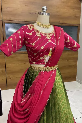 Green Embroidered Taffeta lehenga choli