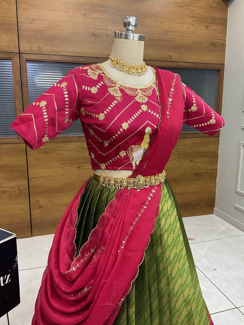 Green Embroidered Taffeta lehenga choli