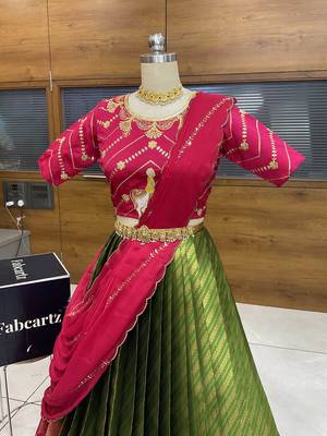 Green Embroidered Taffeta lehenga choli 4