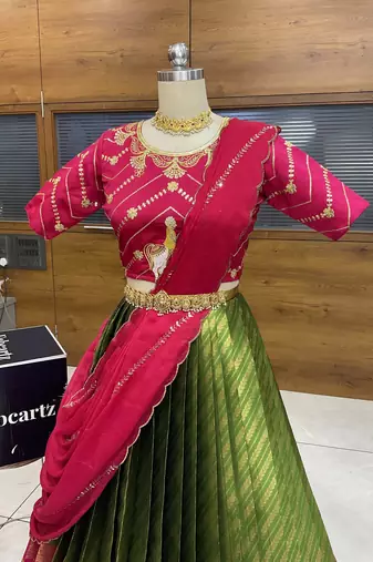 Green Embroidered Taffeta lehenga choli