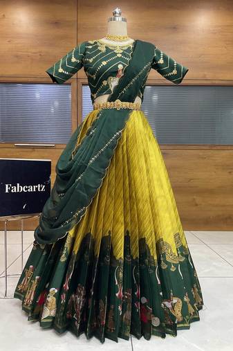 Yellow Embroidered Taffeta lehenga choli