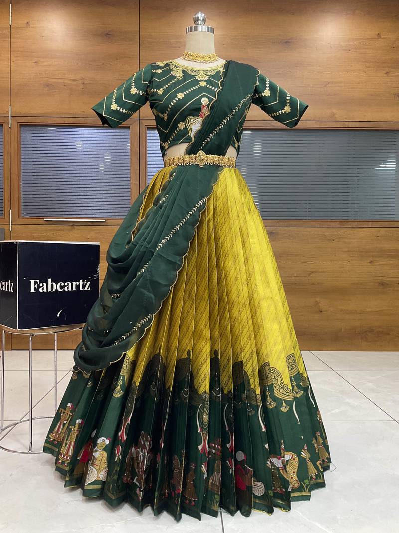 Yellow Embroidered Taffeta lehenga choli