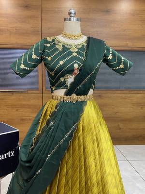 Yellow Embroidered Taffeta lehenga choli 2