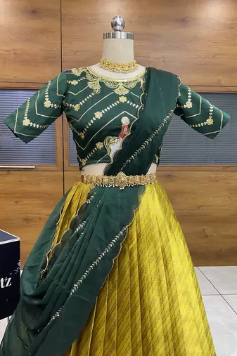 Yellow Embroidered Taffeta lehenga choli