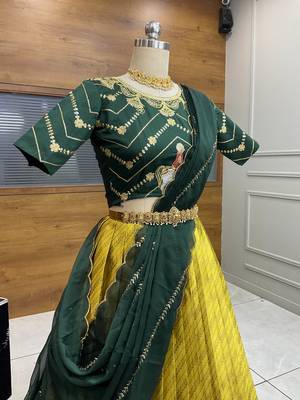 Yellow Embroidered Taffeta lehenga choli 3