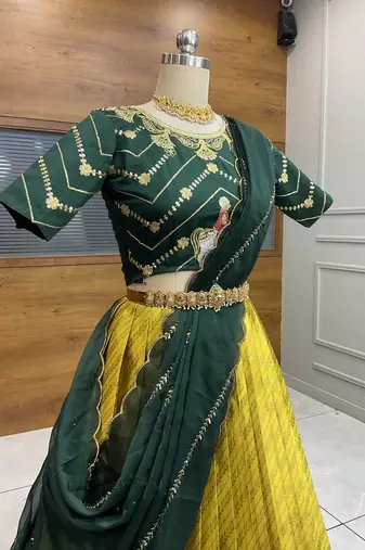 Yellow Embroidered Taffeta lehenga choli