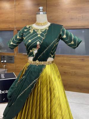 Yellow Embroidered Taffeta lehenga choli 4