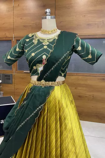 Yellow Embroidered Taffeta lehenga choli