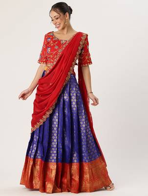 Blue Embroidered Taffeta lehenga choli 1