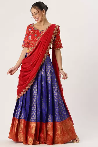 Blue Embroidered Taffeta lehenga choli