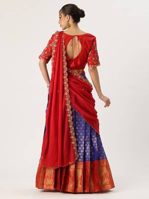 Blue Embroidered Taffeta lehenga choli 2