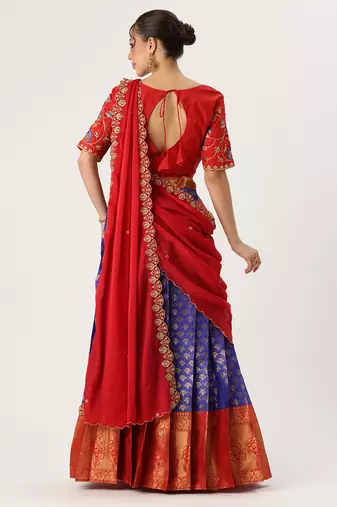 Blue Embroidered Taffeta lehenga choli
