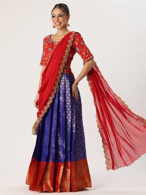 Blue Embroidered Taffeta lehenga choli 3
