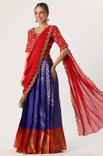 Blue Embroidered Taffeta lehenga choli