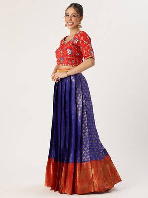 Blue Embroidered Taffeta lehenga choli 4