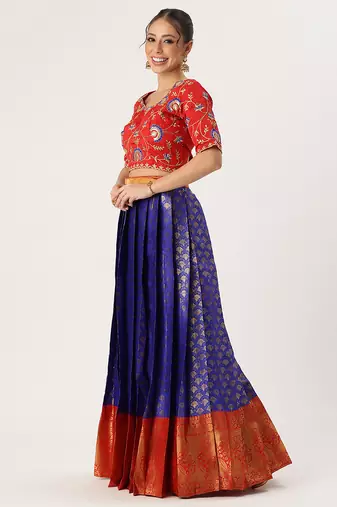 Blue Embroidered Taffeta lehenga choli