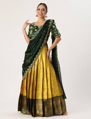 Yellow Embroidered Taffeta lehenga choli 1