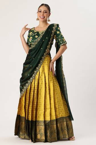 Yellow Embroidered Taffeta lehenga choli