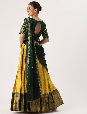 Yellow Embroidered Taffeta lehenga choli 2