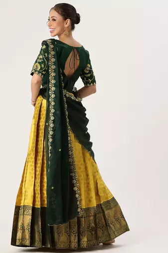 Yellow Embroidered Taffeta lehenga choli