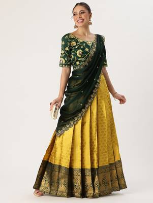 Yellow Embroidered Taffeta lehenga choli 3