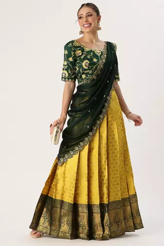 Yellow Embroidered Taffeta lehenga choli