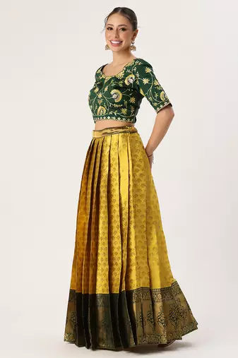 Yellow Embroidered Taffeta lehenga choli
