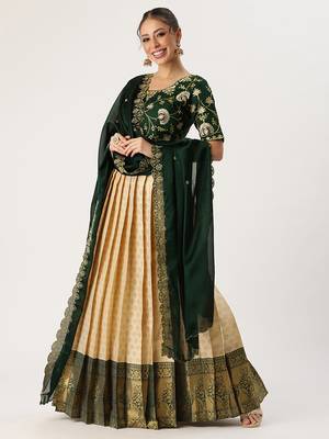 Beige Embroidered Taffeta lehenga choli 1