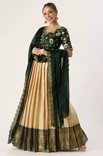 Beige Embroidered Taffeta lehenga choli