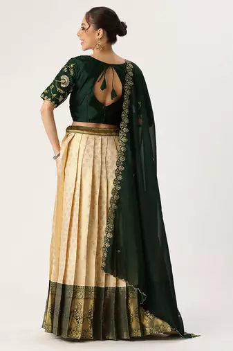 Beige Embroidered Taffeta lehenga choli