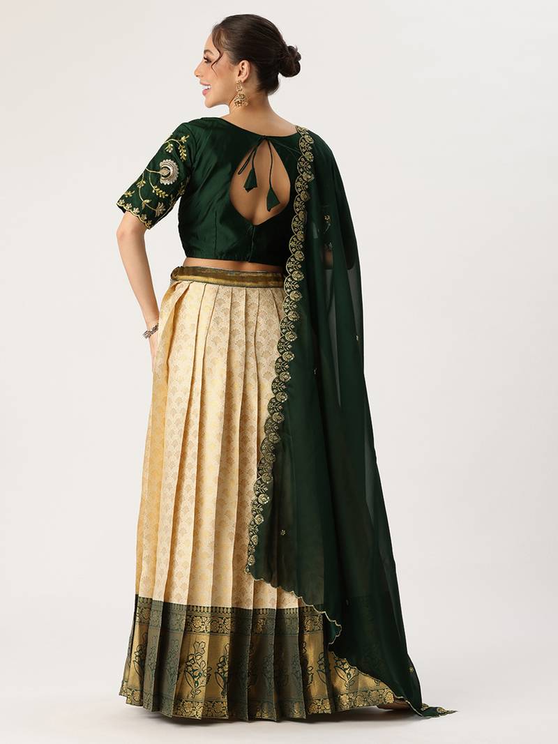 Beige Embroidered Taffeta lehenga choli