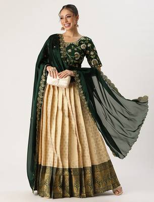 Beige Embroidered Taffeta lehenga choli 3