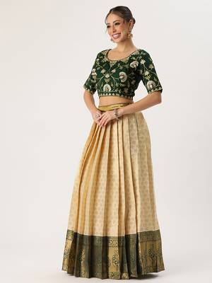 Beige Embroidered Taffeta lehenga choli 4