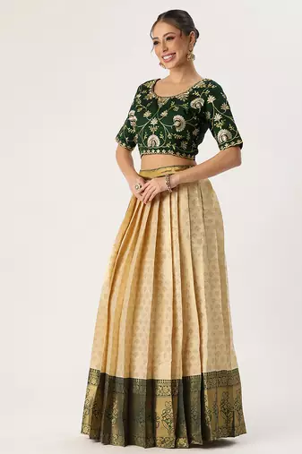 Beige Embroidered Taffeta lehenga choli